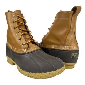 L.L. Bean Men's 7M 6" Brown Leather Duck Boots Rubber Bottom Made‎ in Maine USA